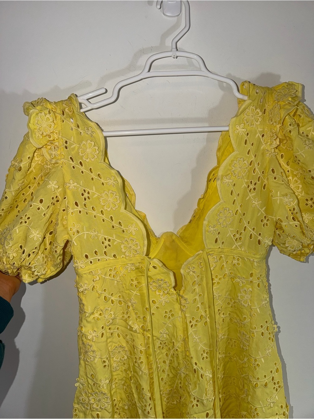 For Love & Lemons Natalia Eyelet Puff Sleeve Mini Dress In Yellow small - Picture 11 of 13